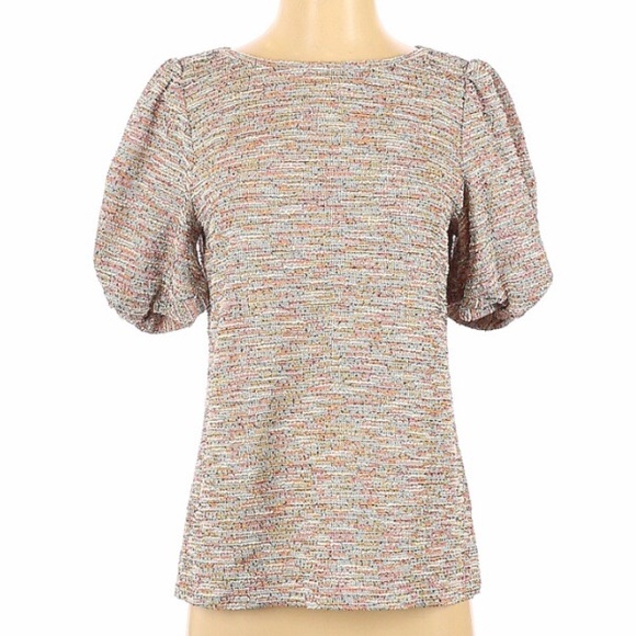 LOFT | Top Size Small Multicolor Textured Puff Sleeve NWT - Picture 2 of 5